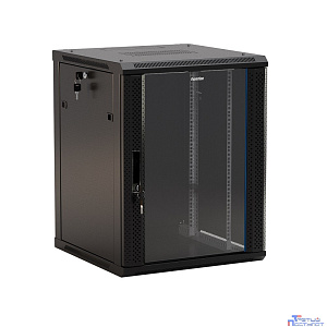 Hyperline TWB-0645-GP-RAL9004 Шкаф настенный 19-дюймовый (19"), 6U, 367x 600х 450мм, стеклянная дверь с перфорацией по бокам, ручка с замком, цвет черный (RAL 9004) (разобранный)