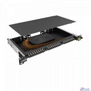 NTSS Кросс 19" NTSS PREMIUM выдвижной, предсобранный 1U, 8 портов SC/UPC, 50/125 мкм, (сплайс, пигтейлы, кдзс, планки, адаптеры), черный, RAL9005 NTSS-RsFOB-PM-1U-8-SC/U-50-SP1.5G1A-BL