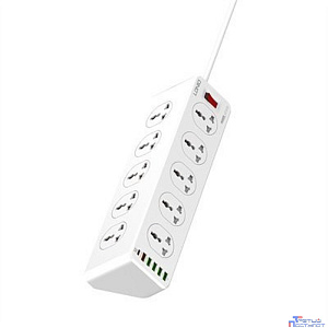 LDNIO SC10610/ Сетевой удлинитель 2м/ 10 розеток EU_UK_US/ 2500W/ 6 USB: QC 3.0+PD 3.0 30W/ White