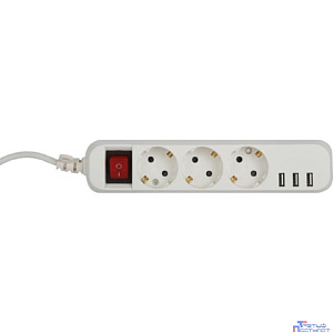 ЭРА Б0052901 Удлинитель электрический U-3es-3m-USB c заземлением с выключателем 3 розетки + 3xUSBA 3м 10А