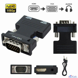 ORIENT C105, Адаптер HDMI F -> VGA 15M+Audio, для подкл.монитора/проектора к выходу HDMI, аудиокабель в комплекте, черный (31300)