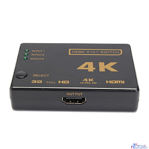 ORIENT HDMI 4K Switch HS0301H-IR 3->1, HDMI 1.4/3D, UHDTV 4K(3840x2160)/HDTV1080p/1080i/720p, HDCP1.2, внешний ИК приемник, пульт ДУ, питание от HDMI, пл.корпус (30675)