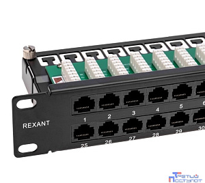 Rexant (02-0033) Панель коммутационная высокой плотности с кабельными органайзерами 19", 1U, 48 портов, UTP, RJ-45, CAT 5e REXANT PRO