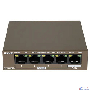 TENDA TEG1105PD Коммутатор настольный 5-Ports 10/100/1000 Base-T 4-Ports PoE(PoE бюджет 30W)