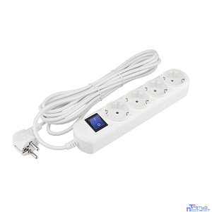 PowerCube Удлинитель (PC-5B-5M) 5.0м, 4 розетки, 16А, с/з, с выключателем, белый