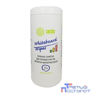 CACTUS CS-WB075 Салфетки для маркерных досок туба 75шт влажных