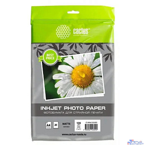 Фотобумага Cactus CS-MA412020ED, A4, для струйной печати, 20л, 120г/м2, белый, покрытие матовое