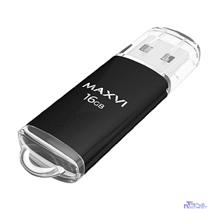 Maxvi USB Drive 16GB MP black, монолит с колпачком, металл + ABS пластик, USB 2.0 FD16GBUSB20C10MP