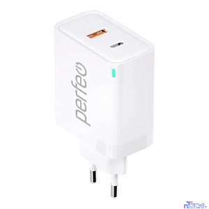 PERFEO Сетевое зарядное устройство с двумя разъемами USB-A+TYPE-C, GaN, 30W, белый (I4653)