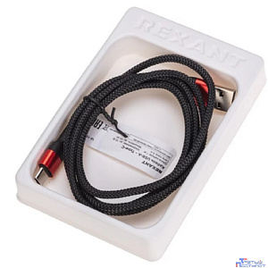 Rexant (18-7066) Кабель USB-A – Type-C, 5А, 50Вт, 1м, в черной нейлоновой оплетке