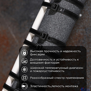 Rexant (67-0251-5) Стяжка нейлоновая Профессиональная 250x4,8мм, черная (100 шт/уп)