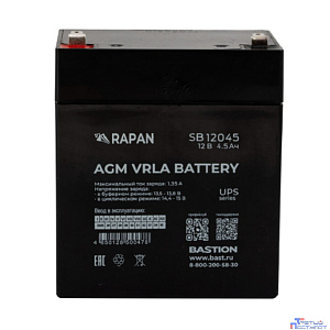 АКБ БАСТИОН RAPAN SB 12045 AGM 12V 4,5Ач I зар.1,35А, ножевые клеммы F1, гарантия 1 год (9162)