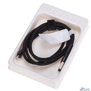 Rexant (18-7059) Кабель USB-A – Lightning для Apple, 2,4А, 1м, в черной нейлоновой оплетке, с LED подсветкой