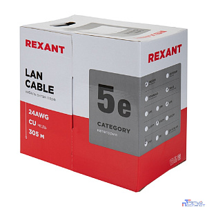 Rexant (01-0143) Кабель витая пара F/UTP, CAT 5e, PVC, 4PR, 24AWG, INDOOR, SOLID, серый, 305м