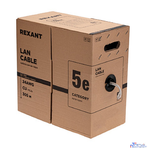 Rexant (01-0141-R) Кабель F/UTP, CAT 5e, PVC нг(А)-LS, 4x2x0,52 мм, 24AWG, внутренний, серый, 305м, РФ REXANT