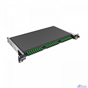 NTSS Кросс 19" NTSS PREMIUM выдвижной, предсобранный 1U, 24 порта SC/APC, 9/125 мкм, (сплайс, пигтейлы, кдзс, планки, адаптеры), черный, RAL9005 NTSS-RsFOB-PM-1U-24-SC/A-9-SP1.5G1A-BL
