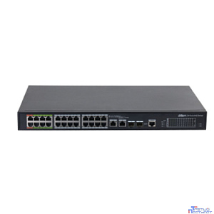 DAHUA DH-LR2226-24ET-360 26-портовый управляемый коммутатор с ePoE, уровень L2, 24xRJ45 100Mb PoE, 2хКомбо SFP/RJ45 1Gb uplink, суммарно 360Вт, коммутация 8.8 Гбит/с, MAC-таблица 4К