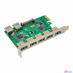 ORIENT VA-3U52PE, Контроллер PCI-Ex1, USB 3.2 Gen1 (USB 3.0), скорость до 5 Гбит/с, 5 внешних/2 внутренних порта,, VIA VL805+VL813 chipset, разъем доп.питания, oem (33268)