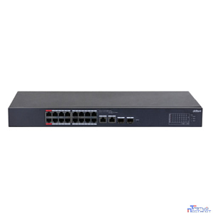 DAHUA DH-CS4218-16ET-190 16-портовый PoE коммутатор L2 управляемый 16xRJ45 100Mb PoE, 2хКомбо SFP/RJ45 1Gb uplink, суммарно 190Вт, коммутация 7.2 Гбит/с, MAC-таблица 8К