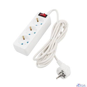 PROconnect (11-7210) Удлинитель 3 гнезда, 3м, 3х0,75мм?, с/з, с кнопкой, белый
