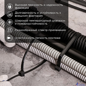 Rexant (67-0351) Стяжка нейлоновая Профессиональная 350x4,8мм, черная (100 шт/уп)