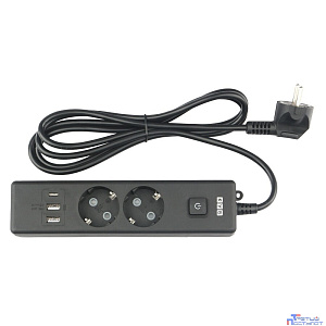 PowerCube Бытовой удлинитель (PC-5B-2M) 2р с/з вык.,3USB, 3500 Вт, 16А, 1.9 м, 3*1,0 (черный) {22309}