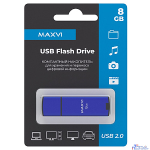 Maxvi USB Drive 8GB MP2 blue, монолит с колпачком, ABS пластик + металл, USB 2.0 FD8GBUSB20C10MP2