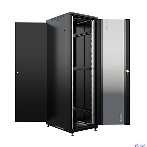 NTSS Шкаф напольный универсальный серверный NTSS R 22U 600х800мм, 4 профиля 19, двери стекло и сплошная металл, боковые стенки съемные, регулируемые опоры, разобранный, черный RAL 9005 NTSS-R22U6080GS