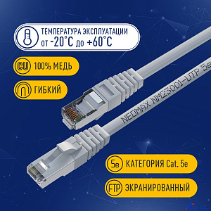 NEOMAX (NM23001-050) Шнур коммут. FTP 5 м, cat.5е, серый, многожильный