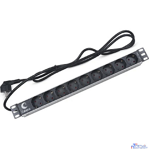Cabeus PDU-9P-2EU Блок евророзеток для 19" шкафов, горизонтальный, 9 розеток, 16 A, без выключателя, шнур 2м, алюминиевый корпус, немецкий стандарт