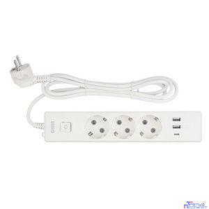PowerCube Бытовой удлинитель (PC-5-2M) 3р с/з вык.,3USB, 3500 Вт, 16А, 1.9 м, 3*1,0 (белый) {22302}