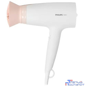 PHILIPS BHD300/00 Фен,1600 Вт, 3 режима, насадка ThermoProtect, концентратор, шнур 1,8 м. Цвет: белый с розовым.