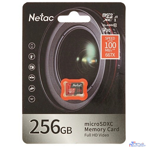 Micro SecureDigital 256GB Netac P500 Extreme Pro MicroSDXC V30/A1/C10 up to 100MB/s, retail pack card only [NT02P500PRO-256G-S]