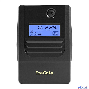 Exegate EX299498RUS ИБП ExeGate Smart LB-650.LCD.AVR.2SH (650VA/390W, LCD, AVR, 2*Schuko, батарея 12V 7Ah, Black)