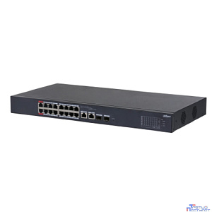DAHUA DH-CS4218-16ET-190 16-портовый PoE коммутатор L2 управляемый 16xRJ45 100Mb PoE, 2хКомбо SFP/RJ45 1Gb uplink, суммарно 190Вт, коммутация 7.2 Гбит/с, MAC-таблица 8К