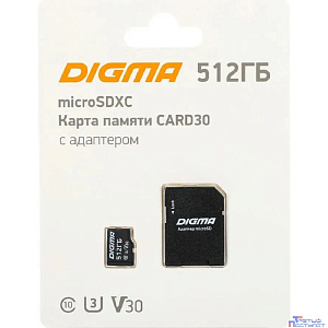 Micro SecureDigital 512GB Digma CARD30 V30 + adapter DGFCA512A03