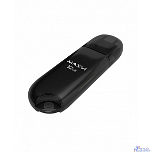 Maxvi USB Drive 32GB P1 black, монолит с колпачком, ABS пластик, USB 2.0