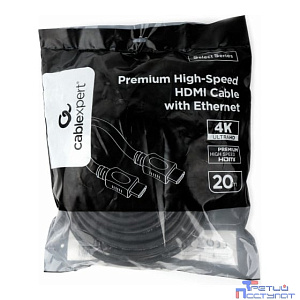 Кабель HDMI Cablexpert 19M/19M, v2.0, серия Light, позол.контакты, экран, 20м, черный, пакет (CC-HDMI4L-20M)