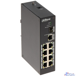 DAHUA DH-PFS3110-8T 8-портовый неуправляемый коммутатор, промышленное исполнение, 8xRJ45 100Mb, 1xRJ45 1Gb, 1xSFP 1Gb, коммутация 13.6 Гбит/с, MAC-таблица 8К