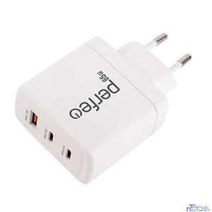 PERFEO Сетевое зарядное устройство с тремя разъемами USB-A+2xTYPE-C, GaN, 65W, белый (I4664)