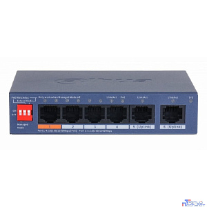 DAHUA DH-CS4006-4GT-60-V2 4-портовый гигабитный PoE коммутатор с функцией облачного управления 4 RJ45 10/100/1000Мбит/с (PoE/PoE+/Hi-PoE), 2 RJ45 10/100/1000Мбит/с (uplink)