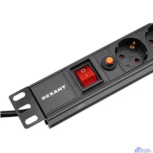 Rexant (04-0102-1) Блок распределения питания для 19" шкафов, горизонтальный, 6 розеток СЕЕ 7/4, 16A, фильтр, выкл, алюм корп, шнур 2м, вилка СЕЕ 7/7