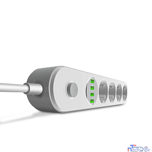 Perfeo LD_B4438 LDNIO SE4432/ Сетевой удлинитель 2м + ЗУ на 4 USB/ 4 розетки (медь) - 2500W/ USB - 17W/ White&Gray