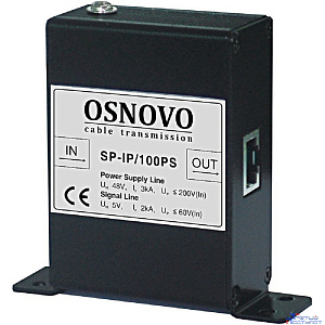 SP-IP/100PS Устройство грозозащиты для локальной вычислительной сети (скорость до 100Мбит/с) с защитой линий PoE (af/at, метод B, контакты 4/5, 7/8), двухступенчатая защита.