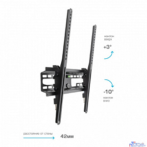Kromax FLAT-4 new black, наст. для TV 22"-65", max 55 кг, 1 ст св., нак. +3°-10°, от ст. 42 мм, max VESA 400x400 мм.