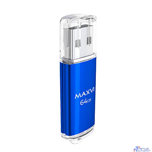 Maxvi USB Drive 64GB MP blue, монолит с колпачком, металл + ABS пластик, USB 2.0