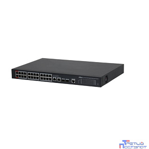 DAHUA DH-S4228-24GT-240 28-портовый гигабитный управляемый коммутатор с PoE, уровень L2, 24xRJ45 1GB PoE, 2xRJ45 1Gb, 2xSFP 1Gb, суммарно 240Вт, коммутация 56 Гбит/с, MAC-таблица 8К