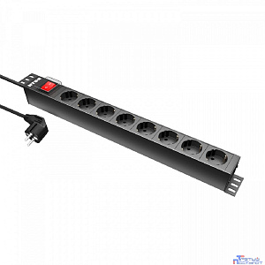 NTSS Блок розеток NTSS, 19", 1U, пластик, 1ф16А, 3.7кВт, (8) Schuko CEE , выкл. с подсв.и крыш., 1.8м каб., вил. Schuko NTSS-PDU-DA2032
