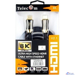 Telecom Кабель HDMI 19M/M,ver. 2.1, 8K@60 Hz 2m метал разъемы, нейлоновая оплетка Telecom <TCG300-2M>[6937510844081]