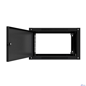NTSS Шкаф настенный телекоммуникационный NTSS WS 6U 600х450х370мм, 2 профиля 19, дверь сплошная металл, боковые стенки съемные, разобранный, черный RAL 9005 NTSS-WSP6U6045FD-BL
